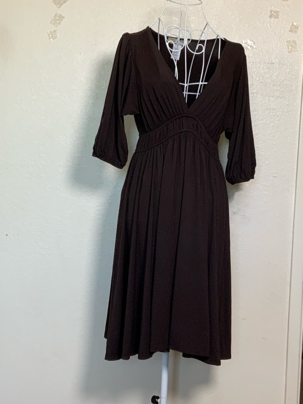 Boston Proper Deep V Black Midi Dress with Empire Waist